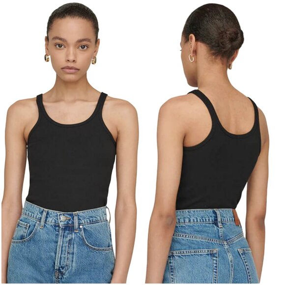 Anine Bing April Tank Top ribbed black XS S small scoop neck - Picture 1 of 8
